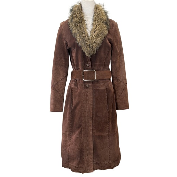 Wilsons Leather Jackets & Blazers - Vintage Wilsons Leather Penny Lane Suede Coat Y2K Faux Fur Collar M Rocker Boho